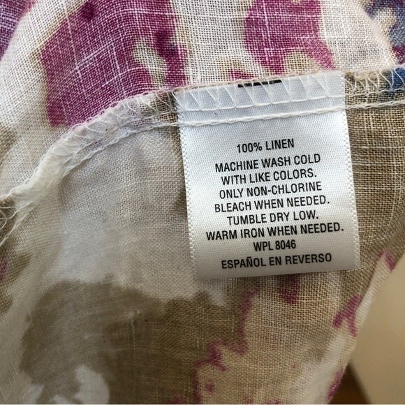 JM Collection Blouse Womens 14 Purple Blue Linen Watercolor Floral Asymmetrical - Picture 12 of 12